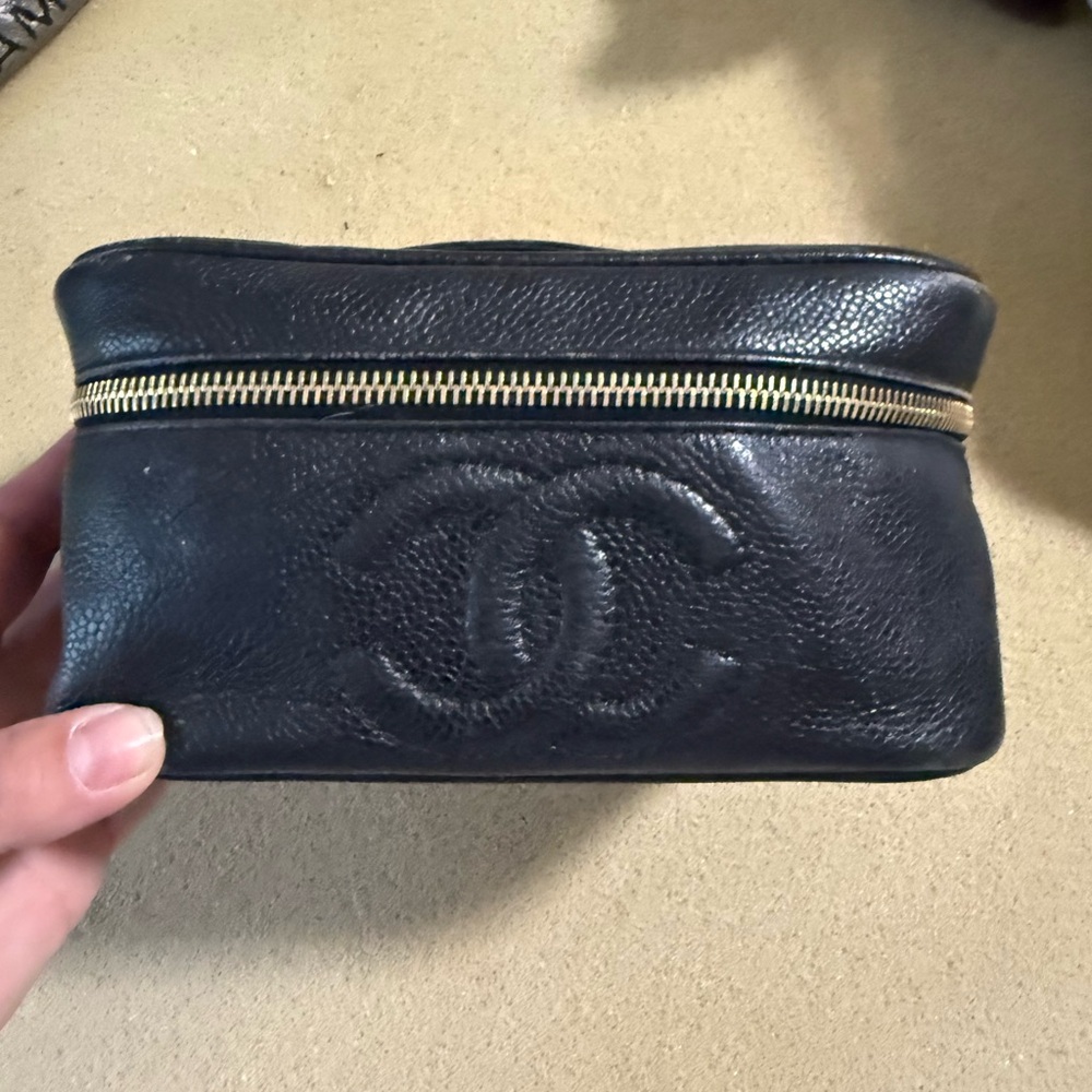 Chanel Black Leather Cosmetic Bag